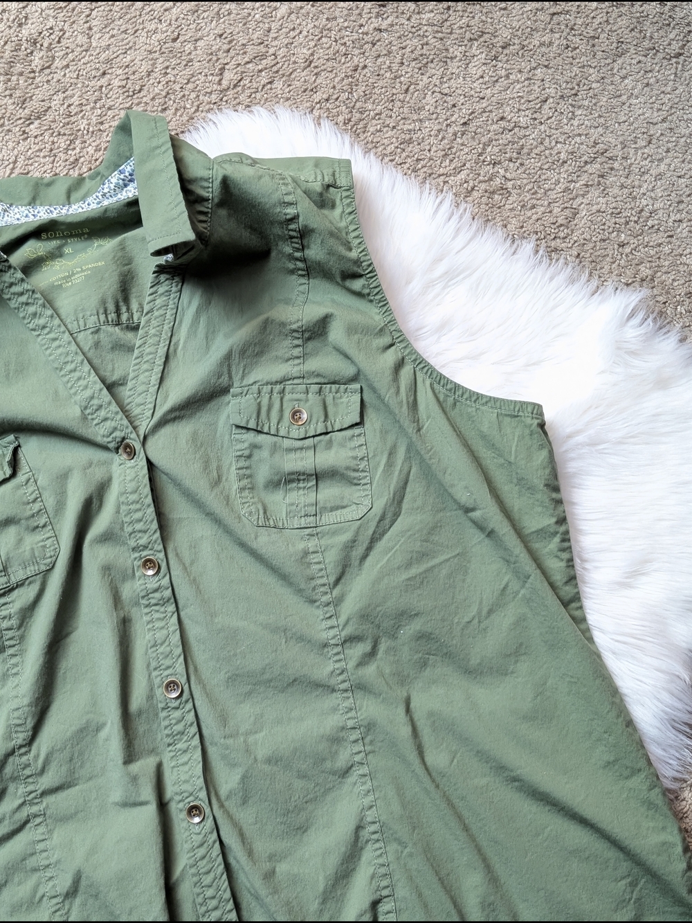 Sonoma Army Green Sleeveless Button Down Utility Top Size XL - Picture 3 of 13
